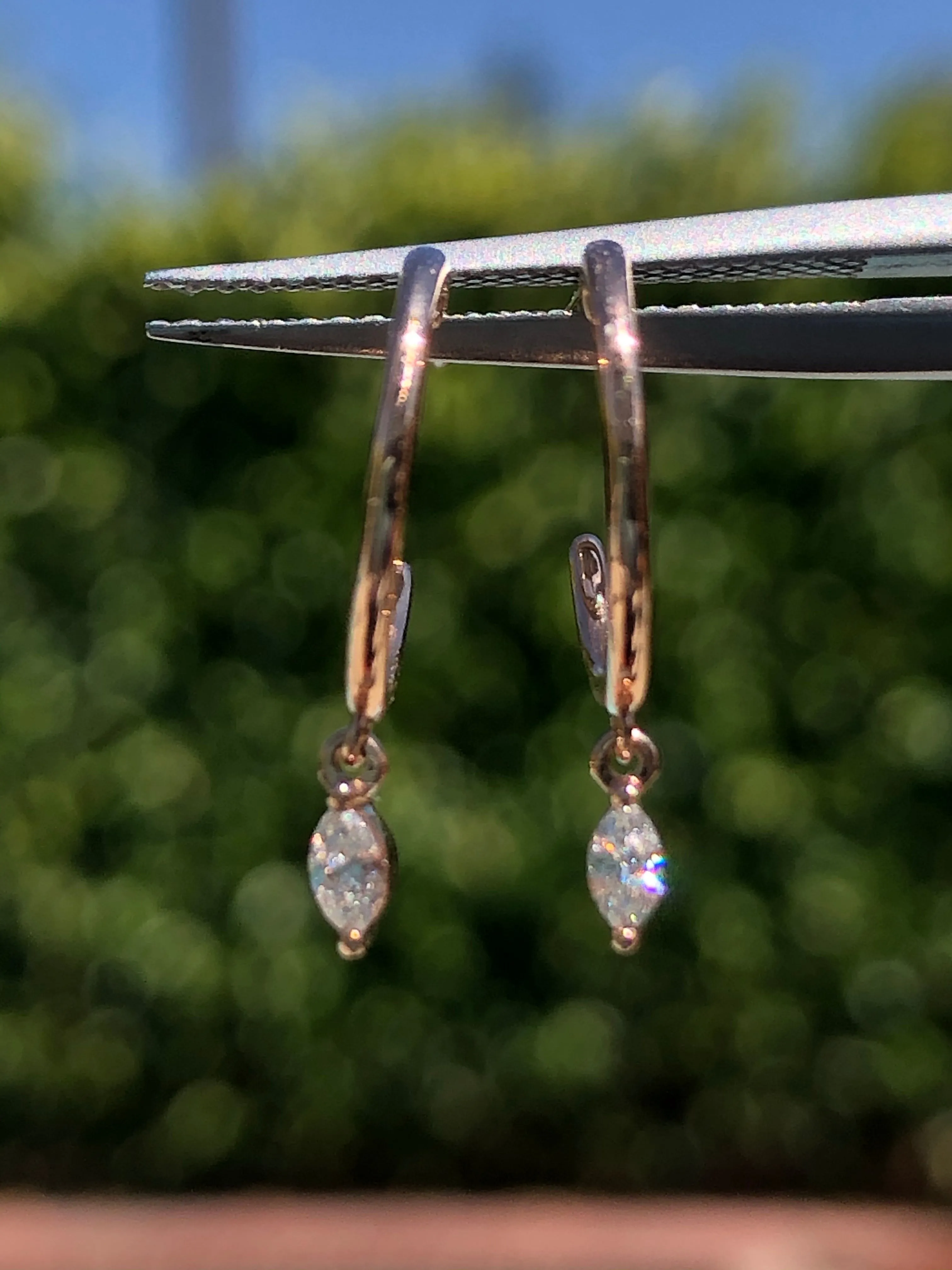 14k Rose Gold Marquise Diamond Dangling Hoop Earring