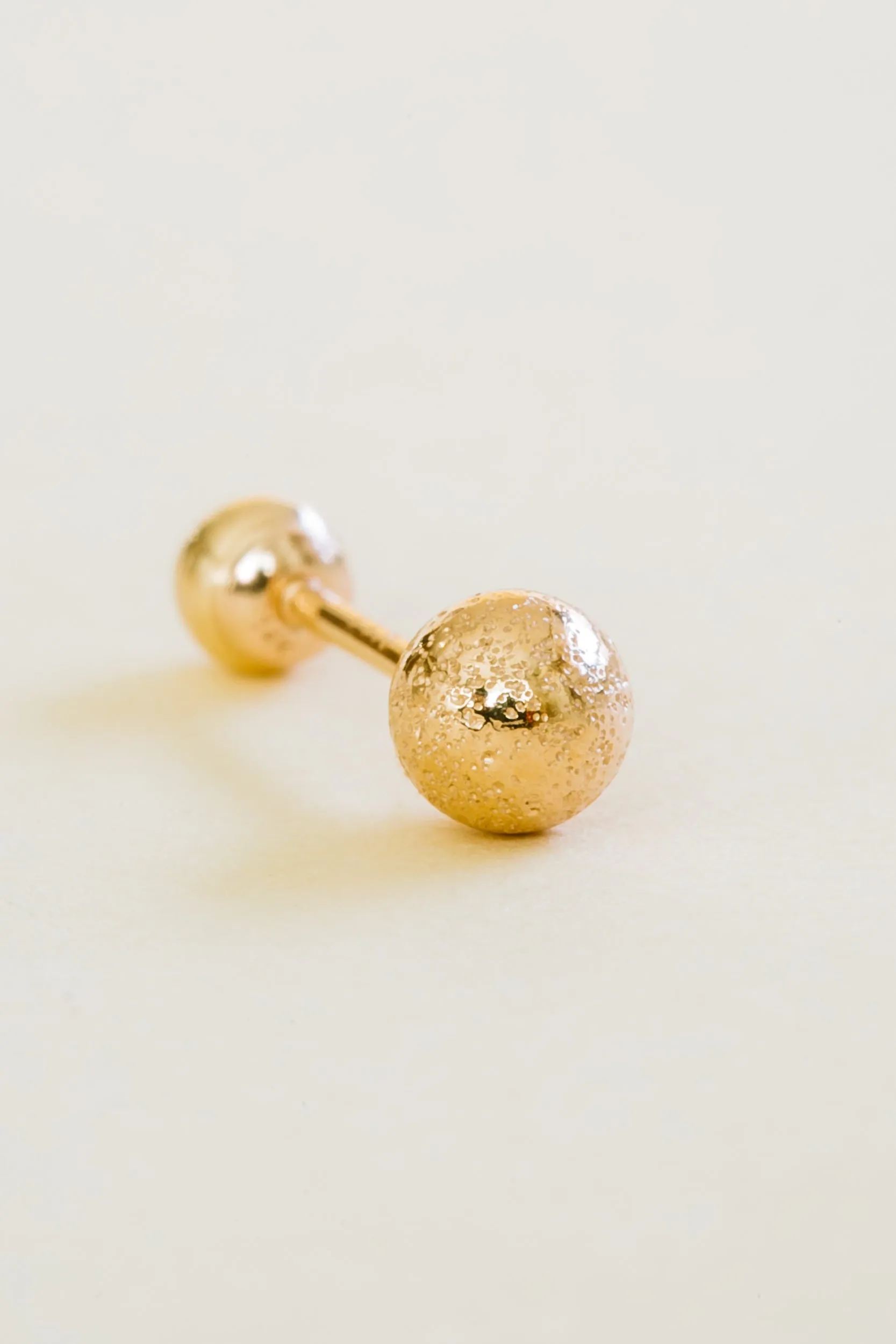 14k Solid Gold Glitter Sparkling Barbell Ball Ear Post Stud Earring Piercing