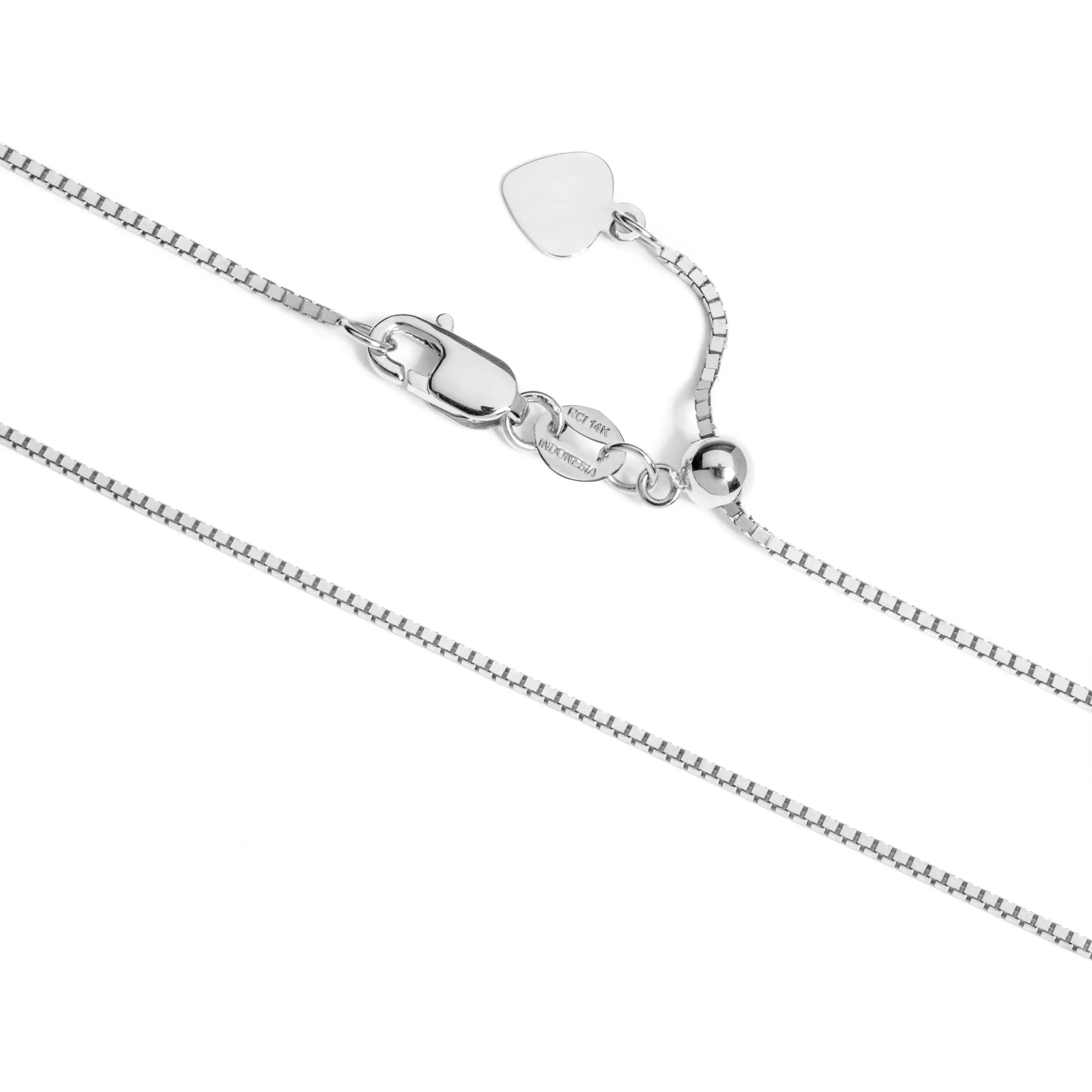 14K White Gold Box Link Chain Necklace | Adjustable 22 Inch Length | .85 mm Thick
