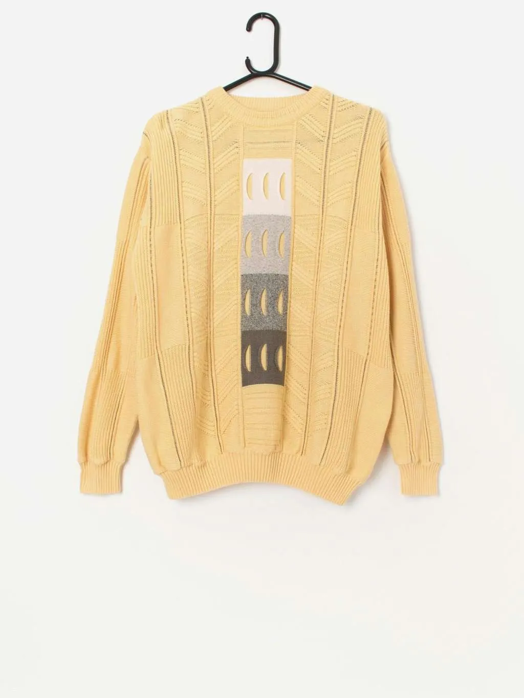 80s vintage sweater in yellow with unique pattern – Medium / Large