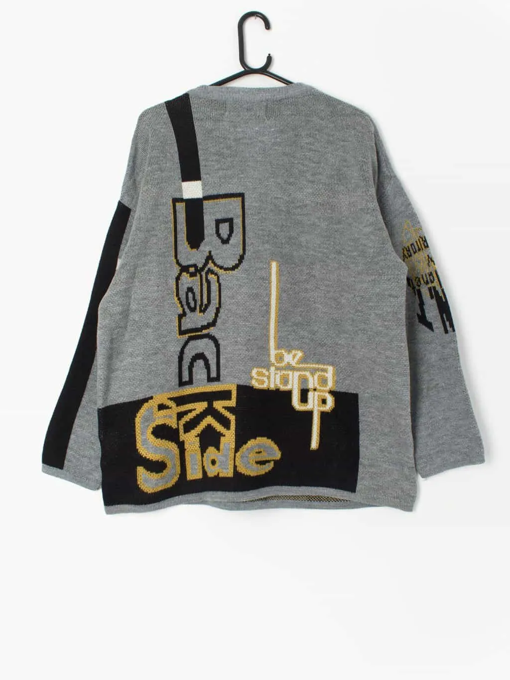 90s ski sweater snowboard jumper with De Stijl design in soft grey – Large