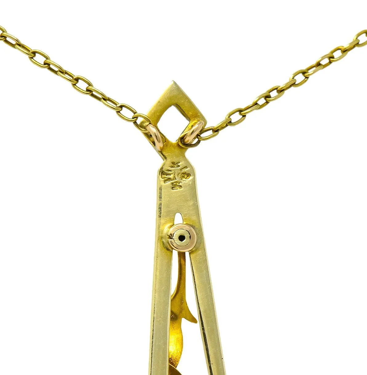 A.J. Hedges & Co. 1905 Art Nouveau Enamel Sapphire Pearl 14 Karat Gold Drop Necklace