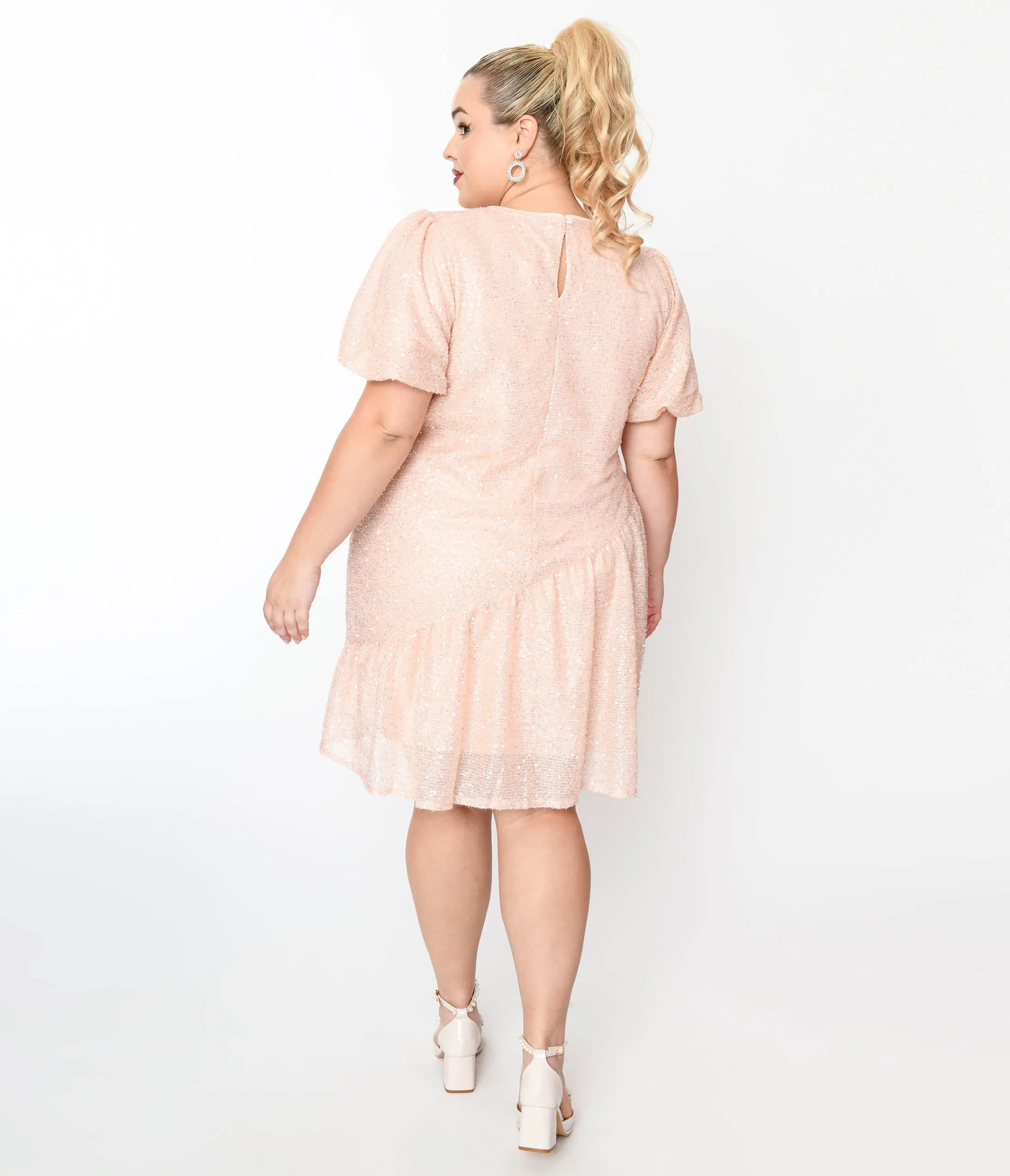 Baby Pink Sequin Asymmetrical Shift Dress