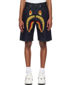 BAPE Navy Shark Denim Shorts