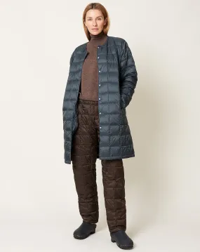 Basic Over Size Crew Neck Snap Long Down Jacket in Dark Charcoal and Chocolate