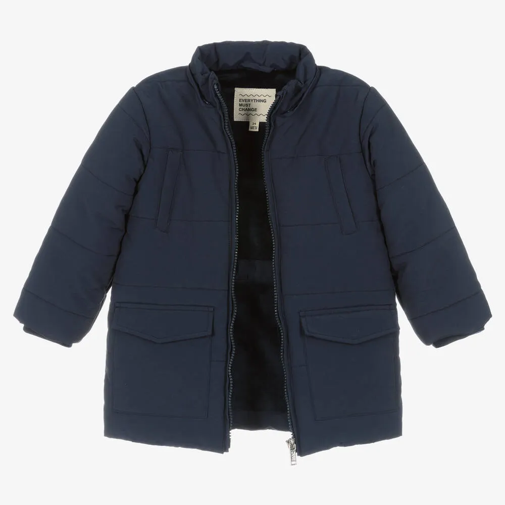 Boys Blue Hooded Puffer Coat