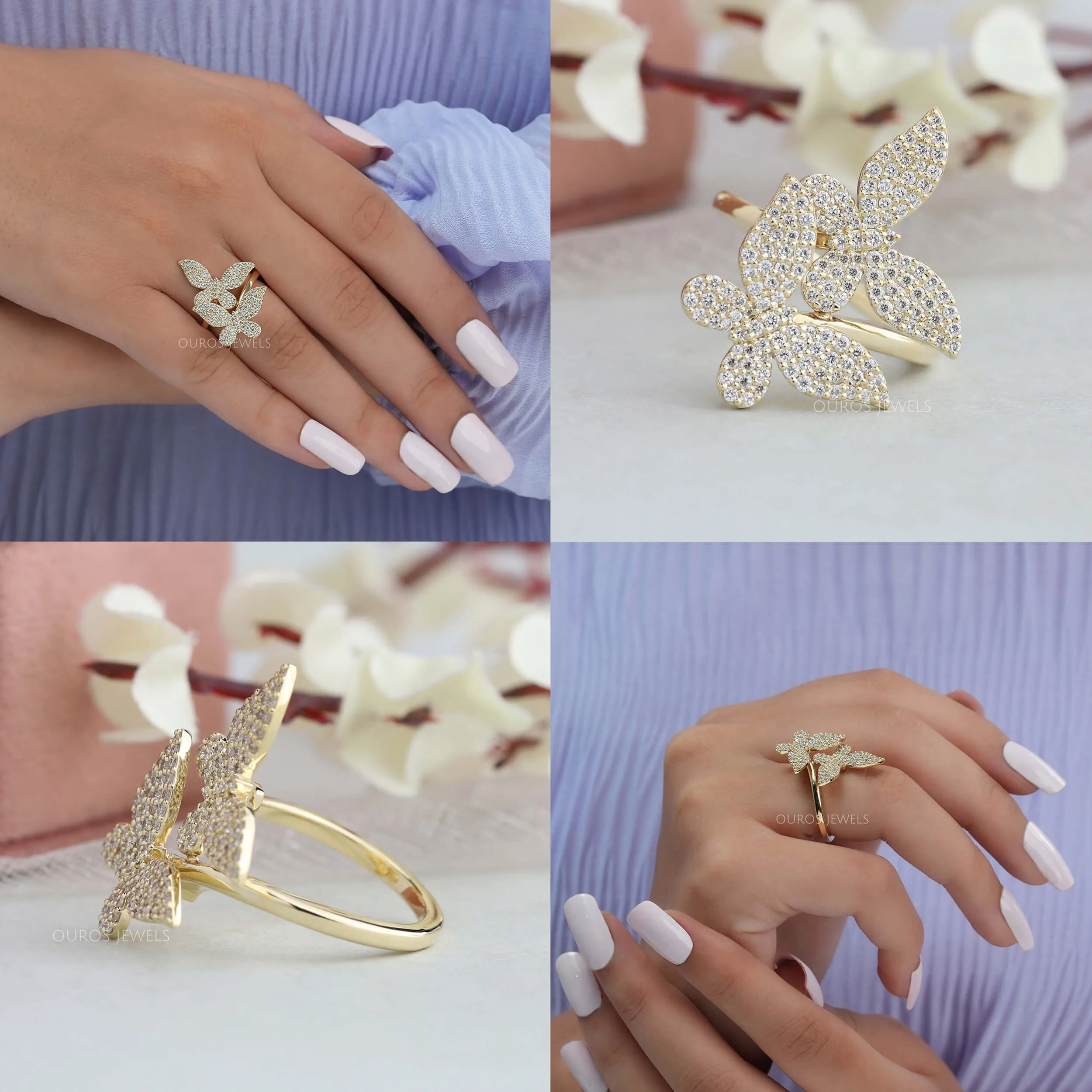 Butterfly Shape Round  Cluster Diamond Anniversary Ring