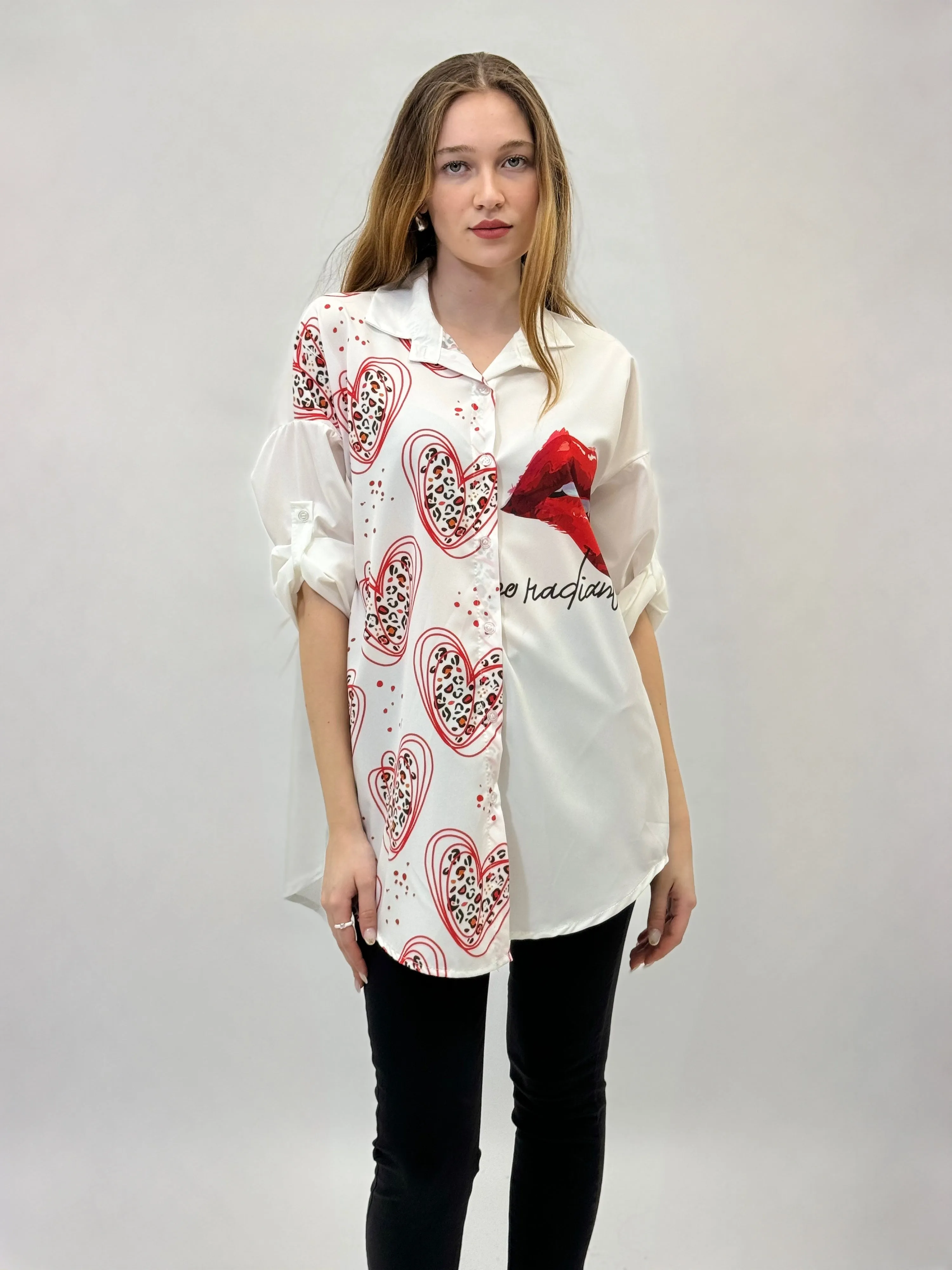 Camicia lunga comoda con fantasia