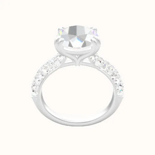 Cathedral Three Row Pave Engagement Ring With Double Prongs Head