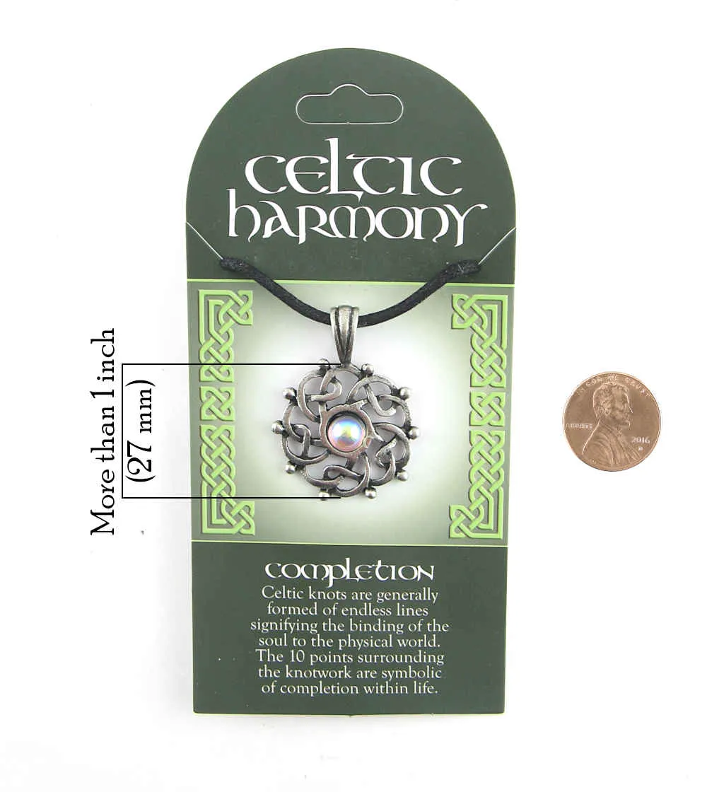 Celtic Harmony Completion Amulet Pendant Necklace, Pewter With Cord