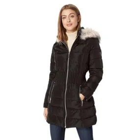 Cinch Waist Down Puffer Hooded Coat - Black