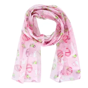 CTM Women's Easter Bunny and Egg Print Holiday Lightweight Scarf