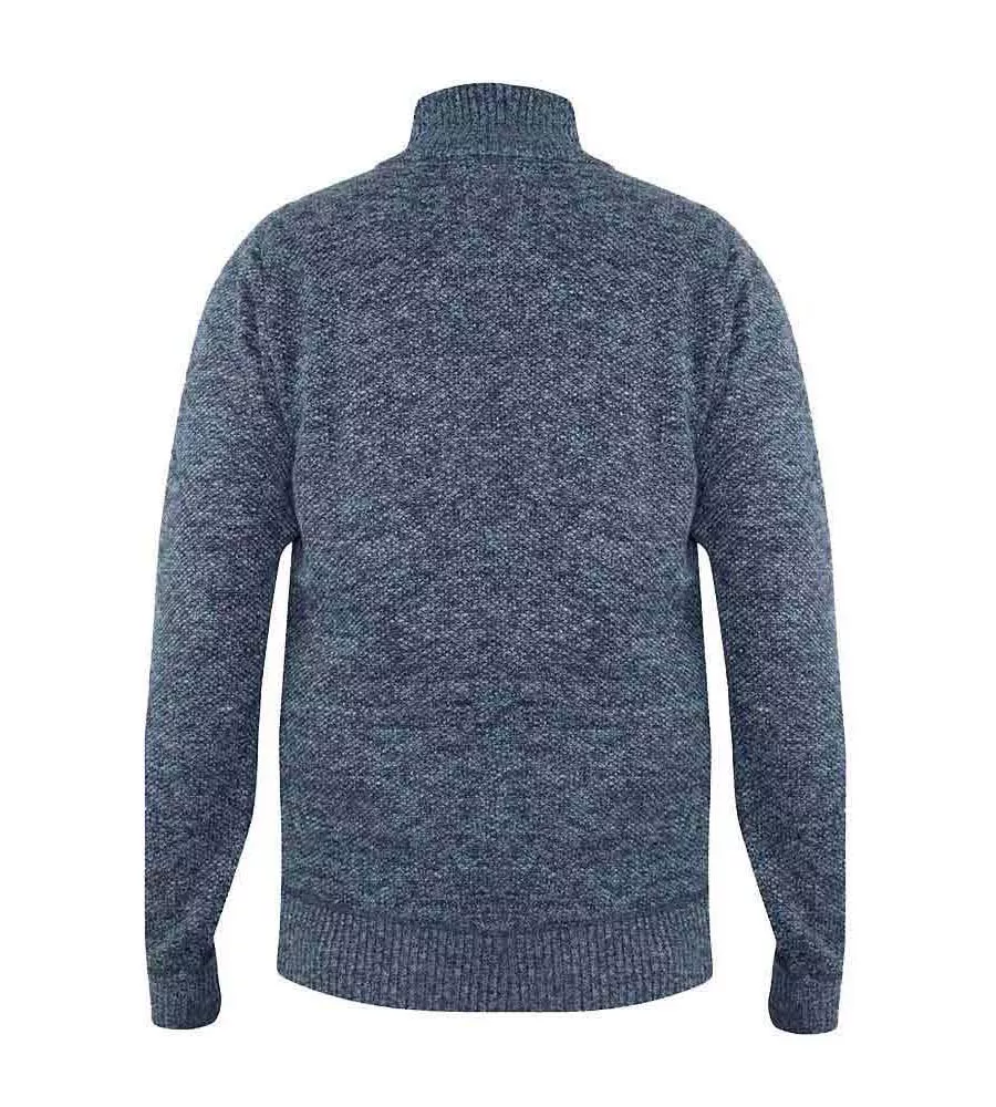 D555 Mens Blue Twisted Yarn Sweater With Zipper & Button Neck (WILMINGTON)