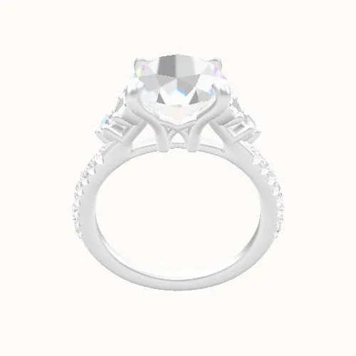Diamond Band with Marquise & Round Diamond Sidestones Engagement Ring With X Gallery Head