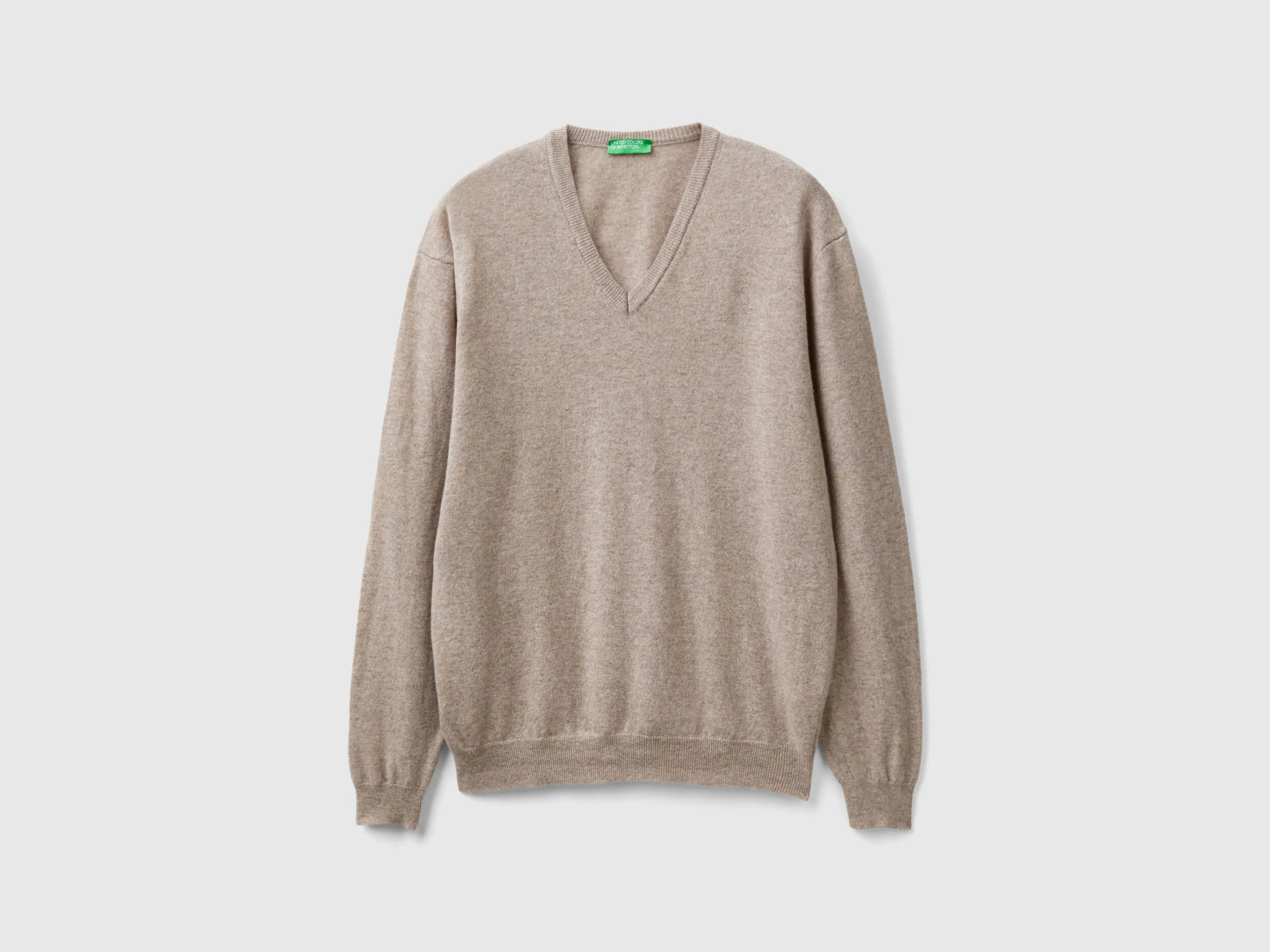 Dove gray V-neck sweater in pure Merino wool - Dove Gray | Benetton