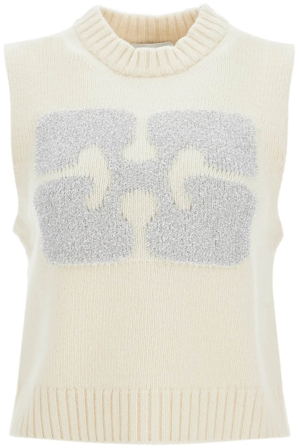 Ganni Monogram Knit Vest For Men   White