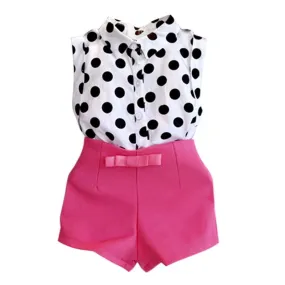 Girls Clothes Kids Boutique Outfits Sleeveless Polka Dot BlousePink Short Pants Clothes Set 2-6Y SM6