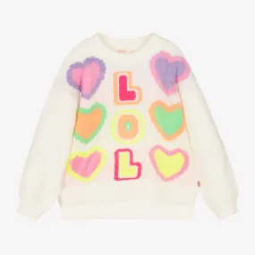 Girls Ivory Knitted Hearts Sweater