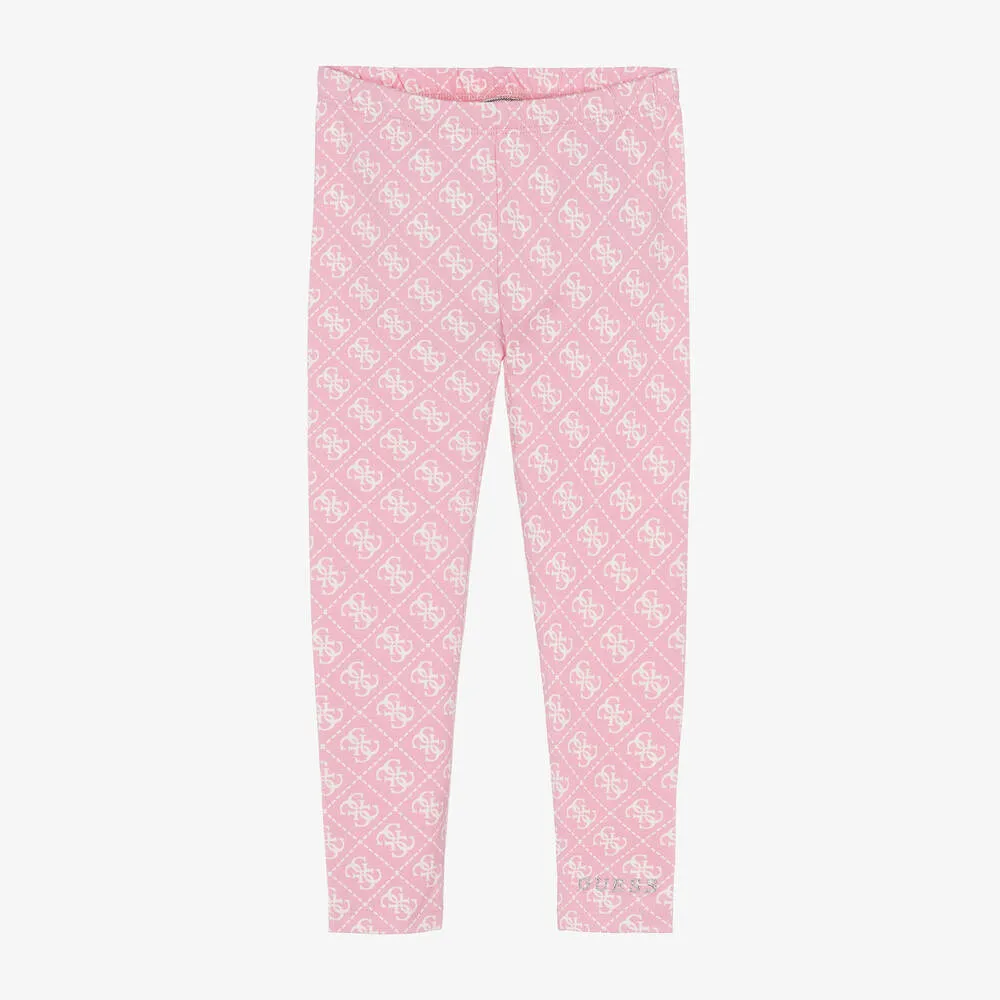 Girls Pink Cotton 4G Leggings