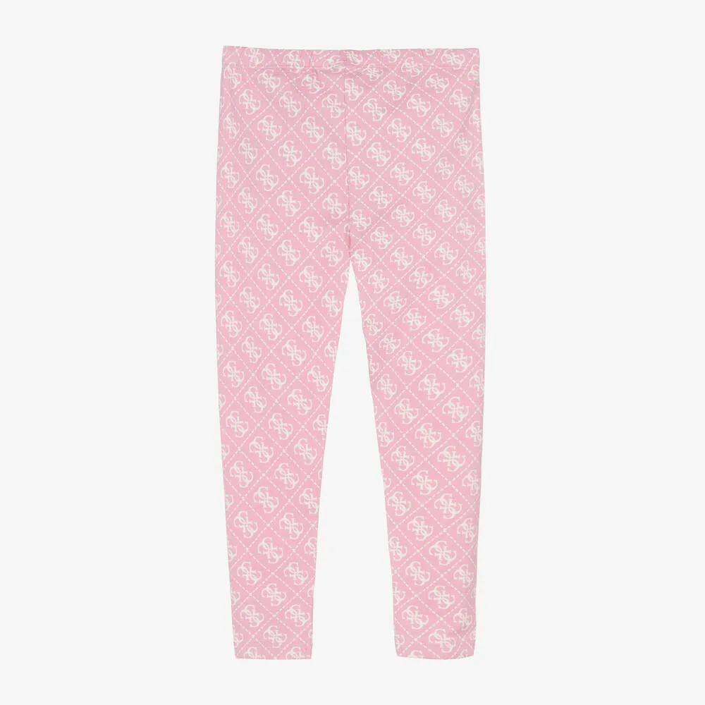 Girls Pink Cotton 4G Leggings