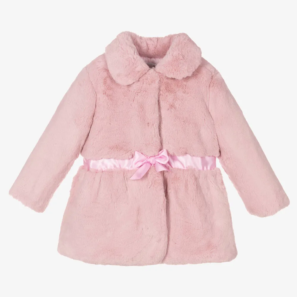 Girls Pink Faux Fur Coat