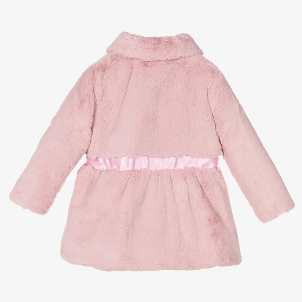 Girls Pink Faux Fur Coat