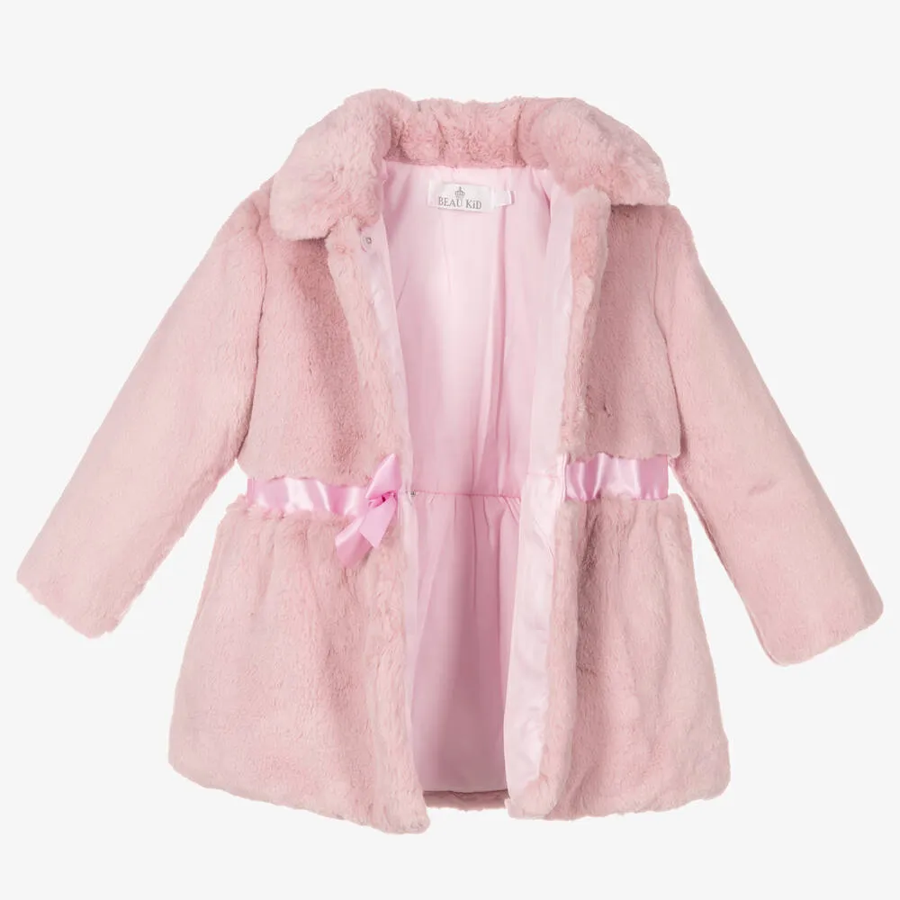 Girls Pink Faux Fur Coat