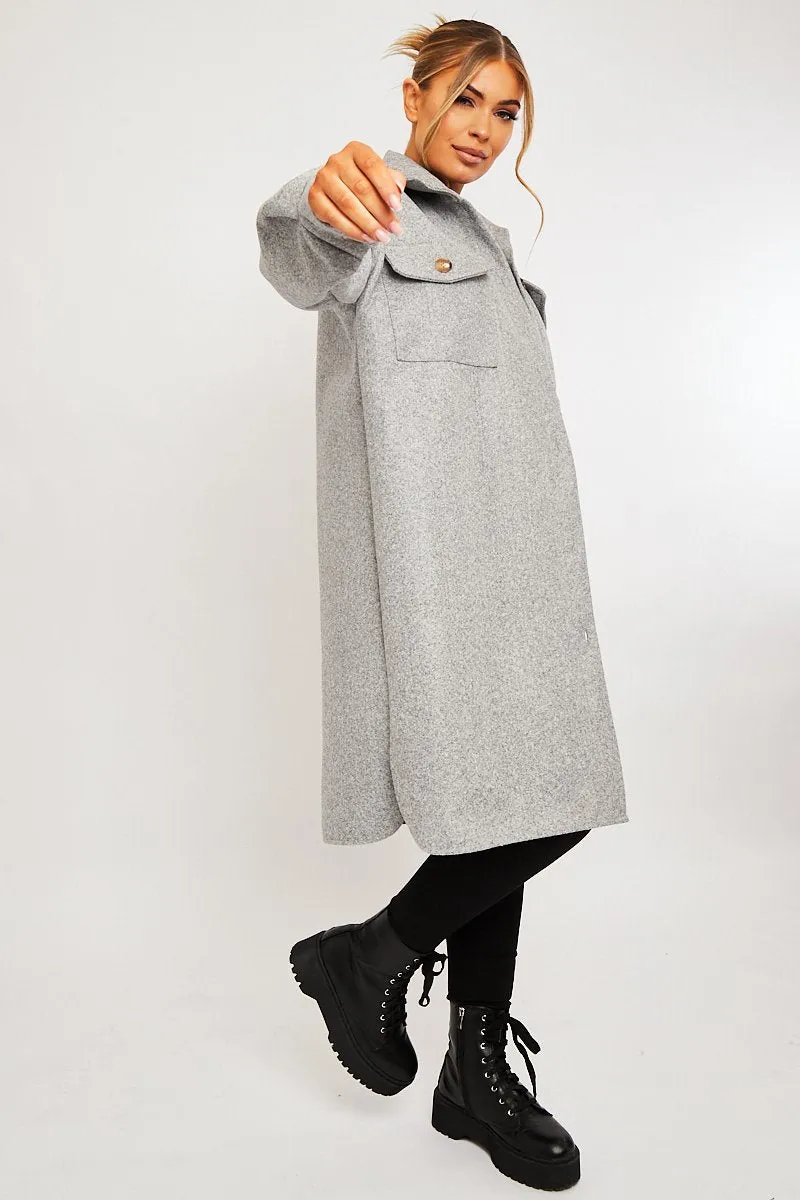 Grey Longline Oversized Shacket - Sasha