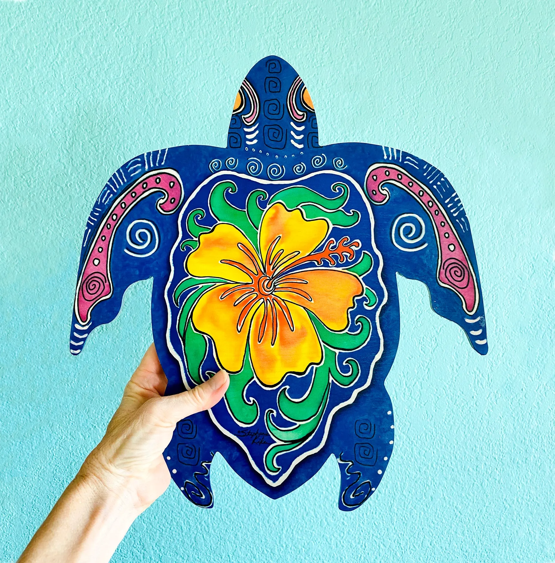 Hibiscus Turtle Wood Turtle Wall Art