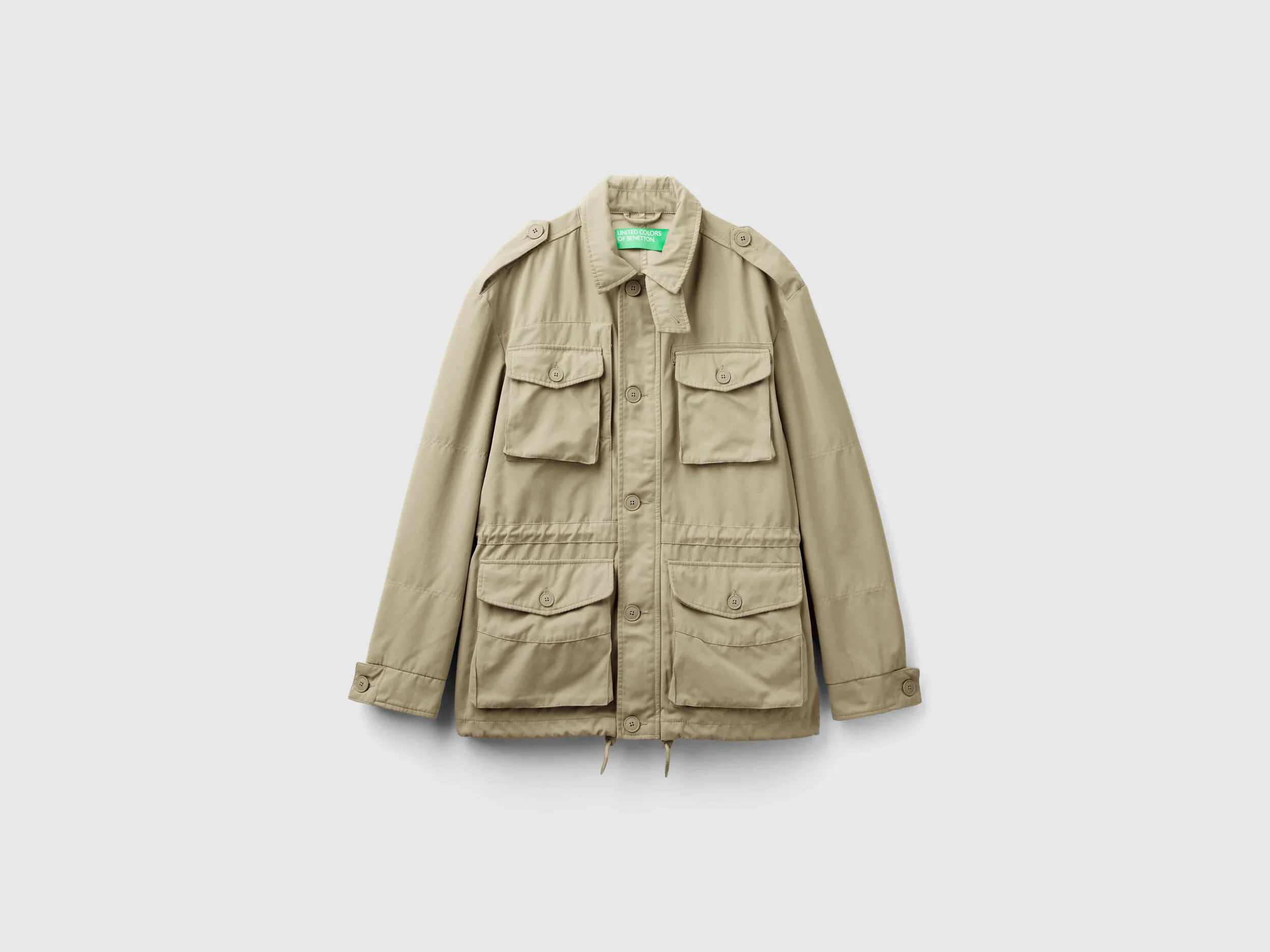 Jacket with pockets and drawstring - Light Green | Benetton