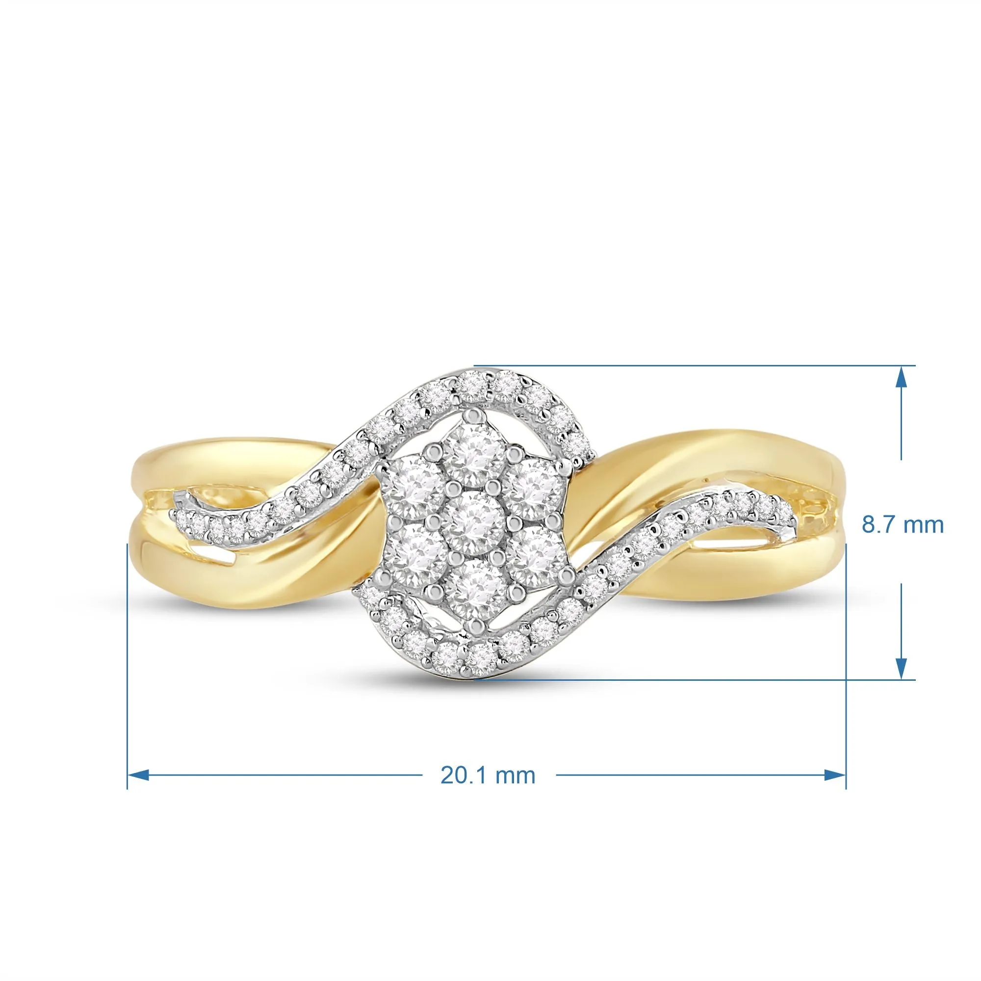 Jewelili 10K Yellow Gold with 1/4 CTTW Diamonds Twist Cluster Ring