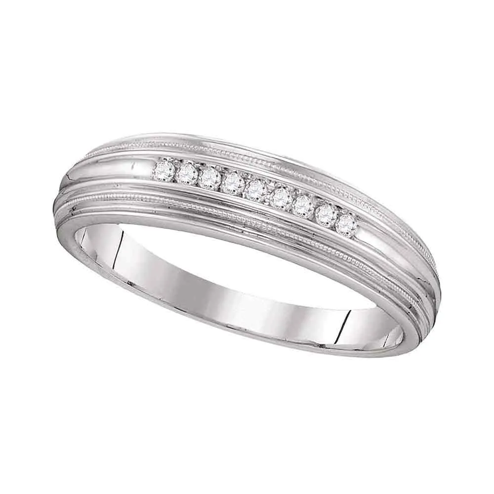 Keene Jewelers 10kt White Gold Mens Round Diamond Ridged Edges Wedding Anniversary Band Ring 1/10 Cttw