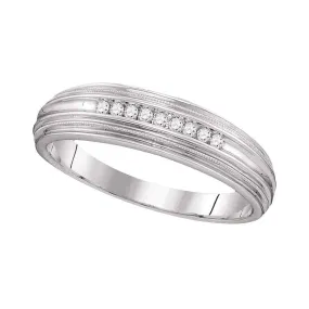 Keene Jewelers 10kt White Gold Mens Round Diamond Ridged Edges Wedding Anniversary Band Ring 1/10 Cttw