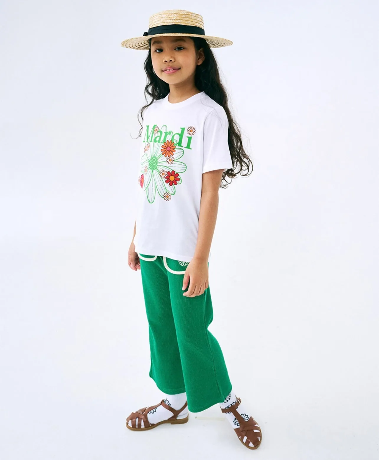 KIDS TSHIRT FLOWERMARDI BLOSSOM WHITE GREEN