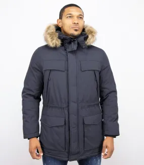 Men Long Winter Coat Parka Blue |