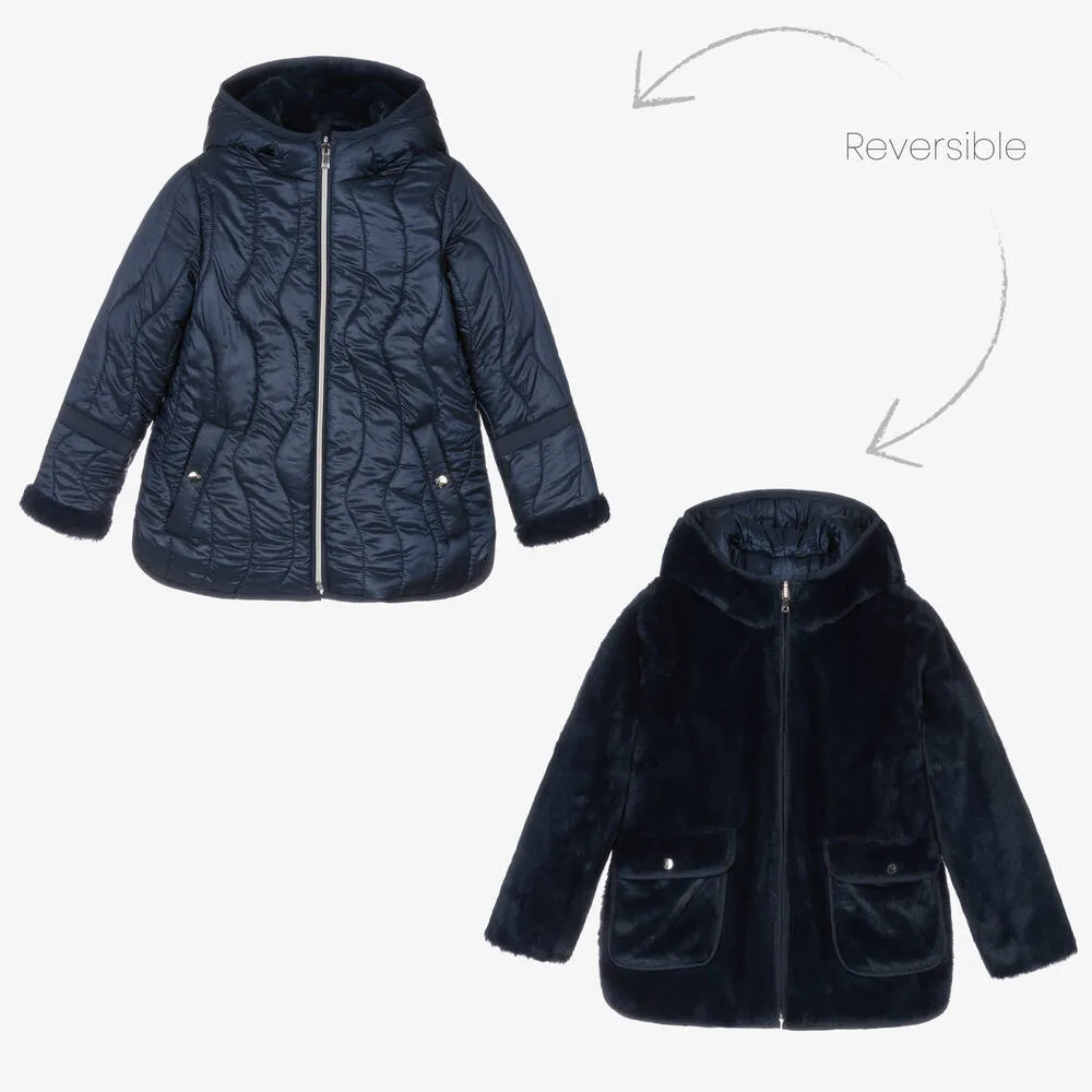 Navy Blue Reversible Fur Coat