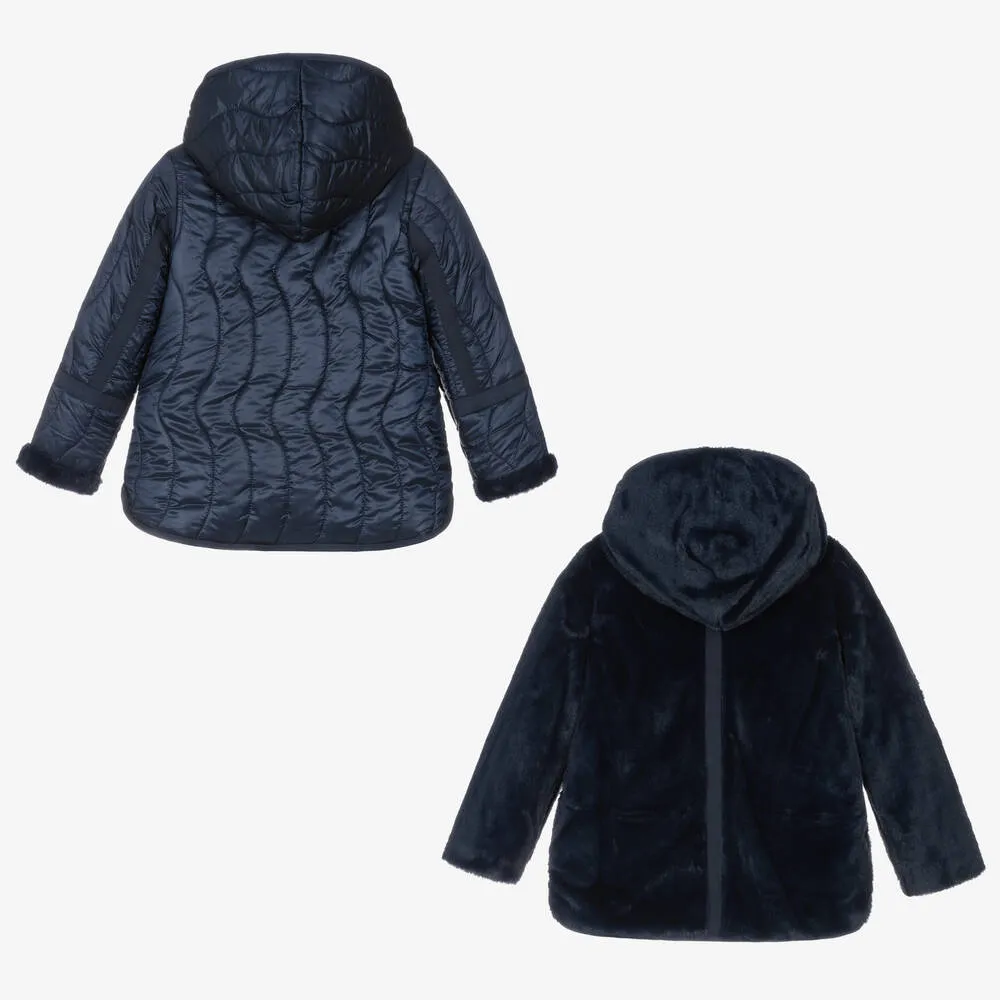 Navy Blue Reversible Fur Coat