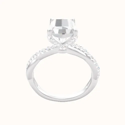 Pave Rope Engagement Ring With Pave Petal Four Prong Head
