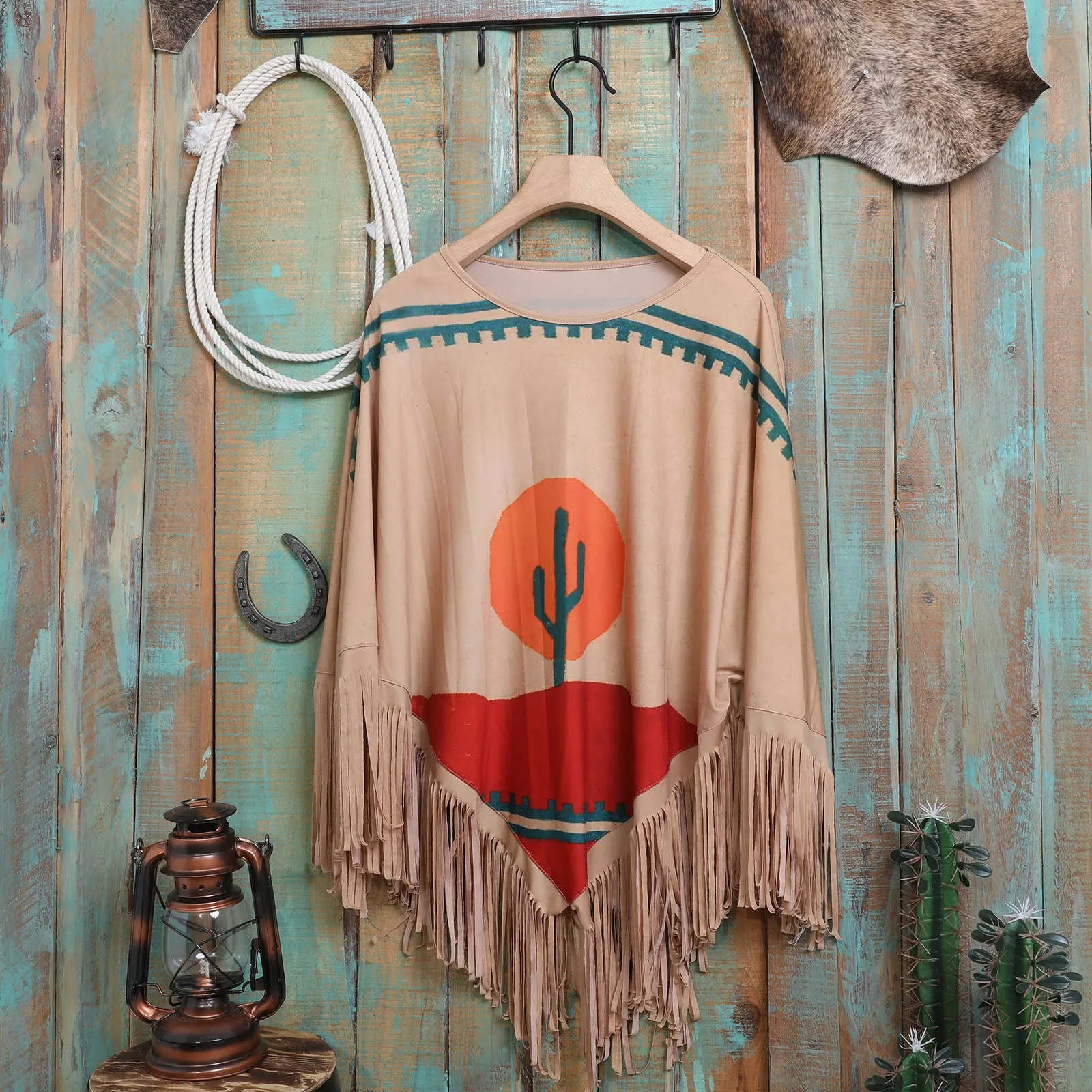 PCH-1736 Montana West Cactus Fringe Poncho