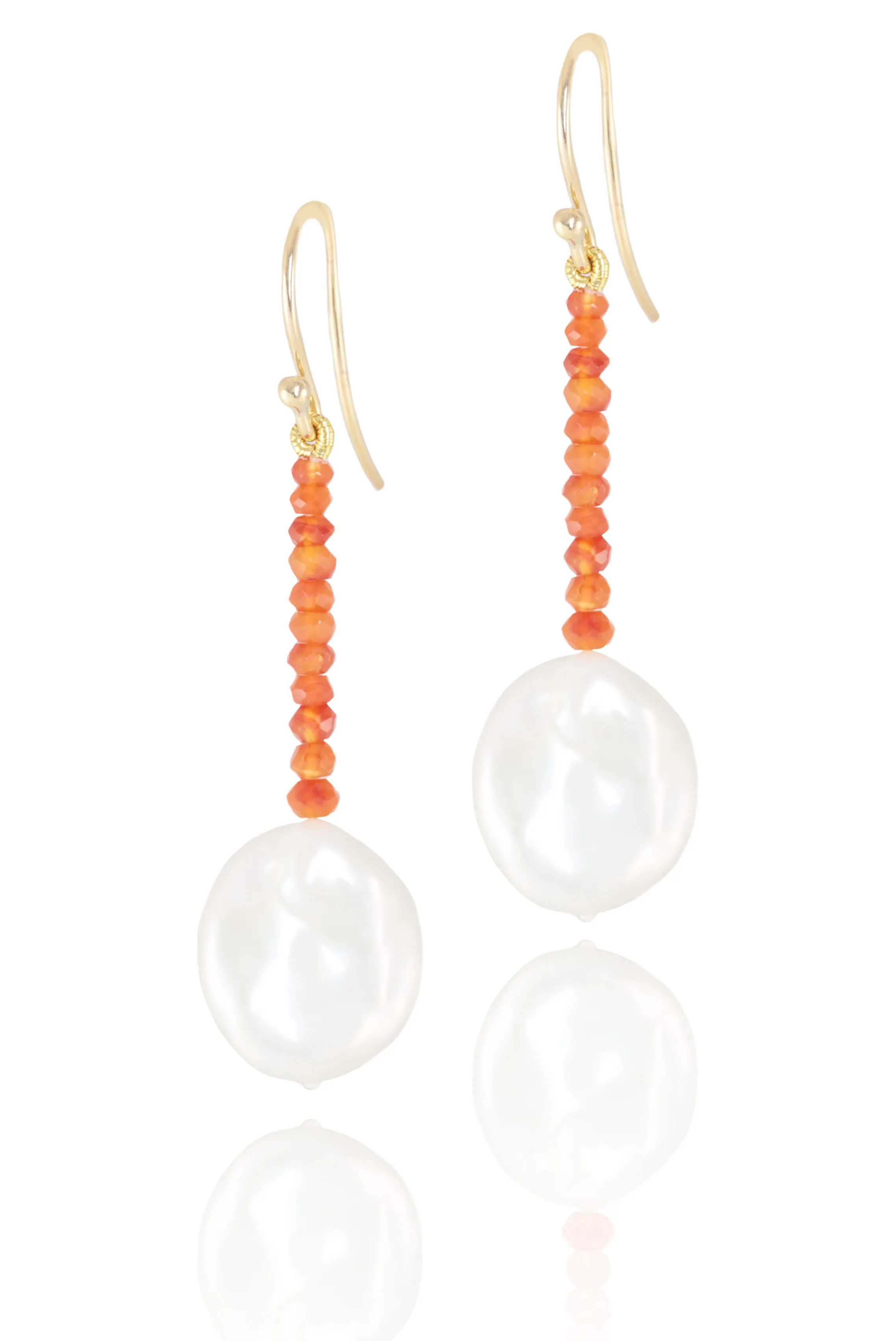 Penny Freshwater Pearl Earrings with Carnelian and 9K Yellow Gold
