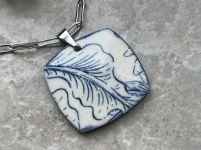 Petite Venetian Leaf Necklace, Paperclip Chain, Valentine's Gift, Gift for Her, Delft Porcelain Necklace, Jewelry Making Compone