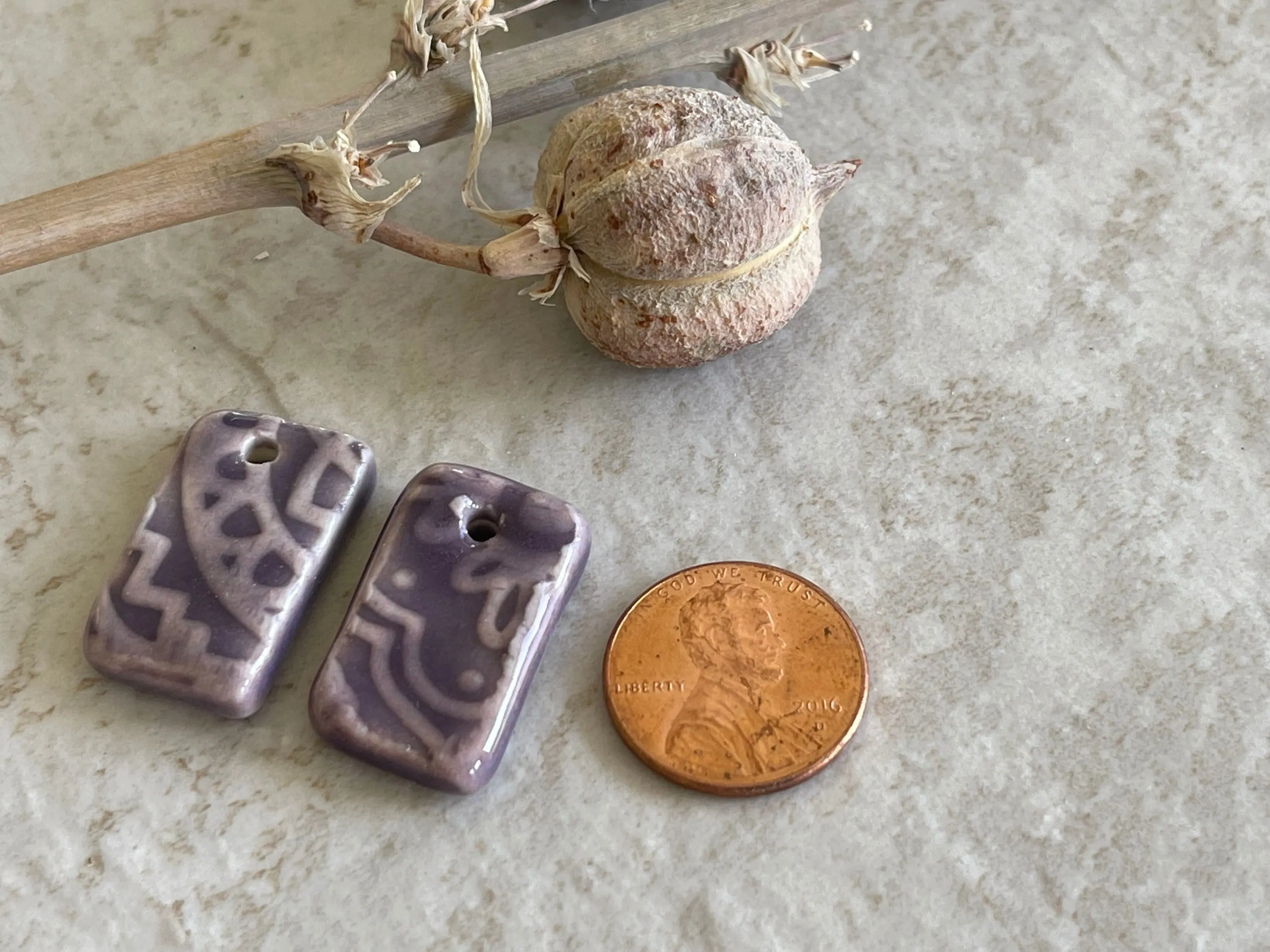 Purple Earring Beads, Porcelain Beads, Floral Earring Bead Pair, Ceramic Charms, Jewelry Making Components, Lotus Earring Beads,