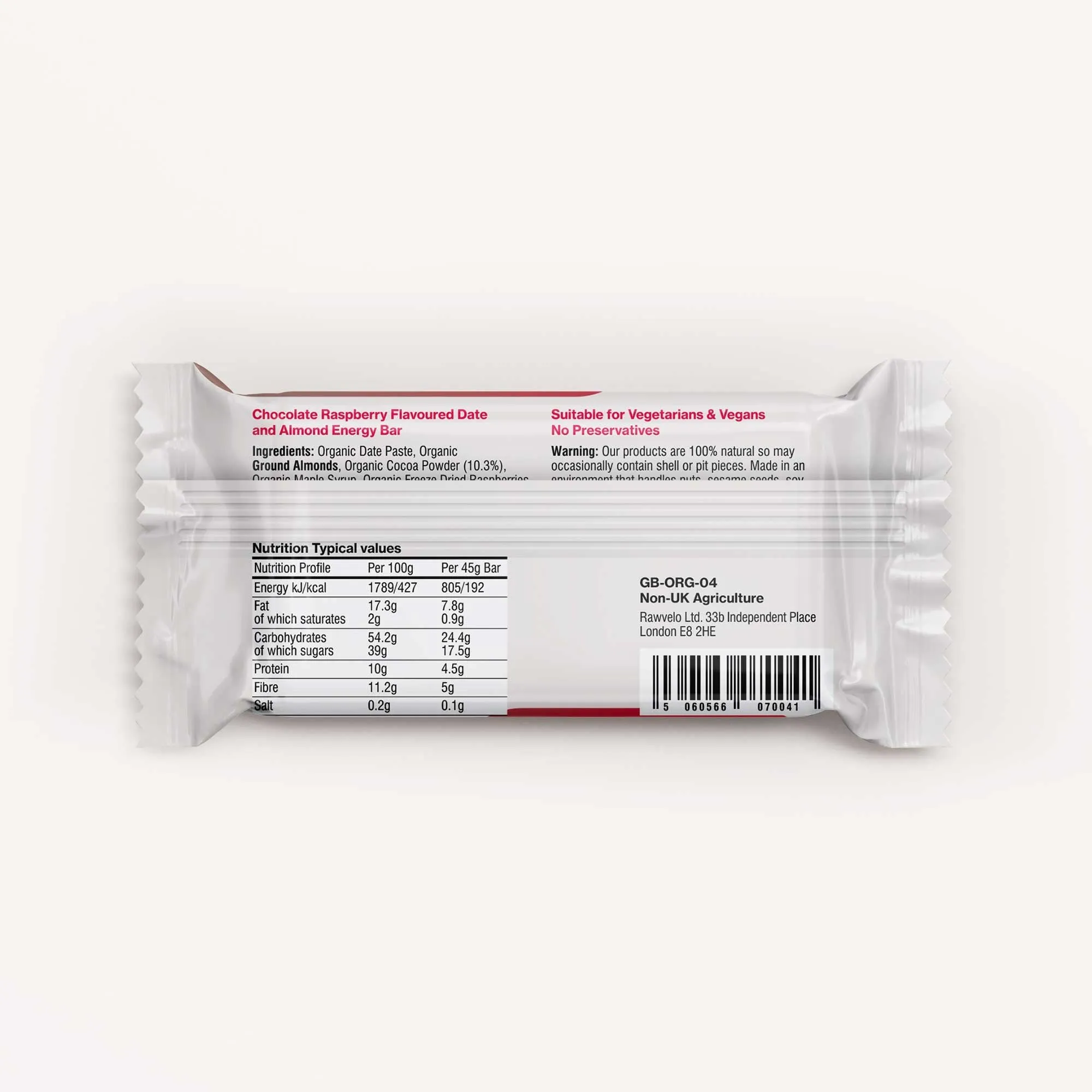 Rawvelo  Vegan Energy Bars Chocolate Raspberry