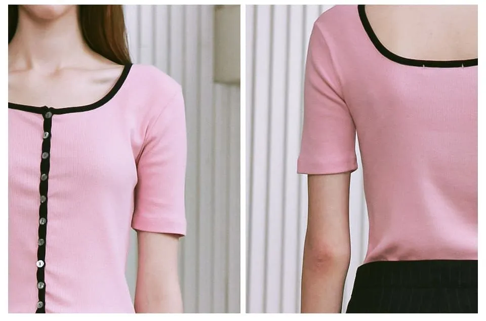 RONRON  |Casual Style Street Style Bi-color Plain Short Sleeves