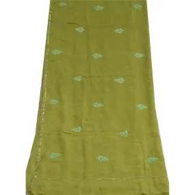 Sanskriti Vintage Dupatta Long Stole Pure Silk Green Hand Beaded Wrap Scarves