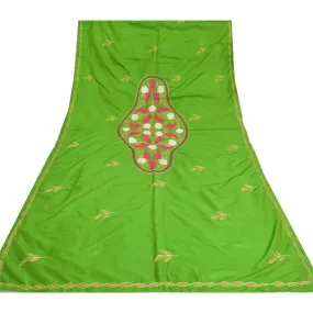 Sanskriti Vintage Green Long Dupatta Stole 100% Pure Silk Hand Beaded Scarves