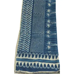 Sanskriti Vintage Long Blue Dupatta/Stole Cotton Silk Batik Work Wrap Scarves