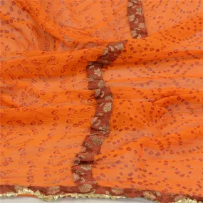 Sanskriti Vintage Orange Long Dupatta Stole 100% Pure Georgette Bandhani Scarves