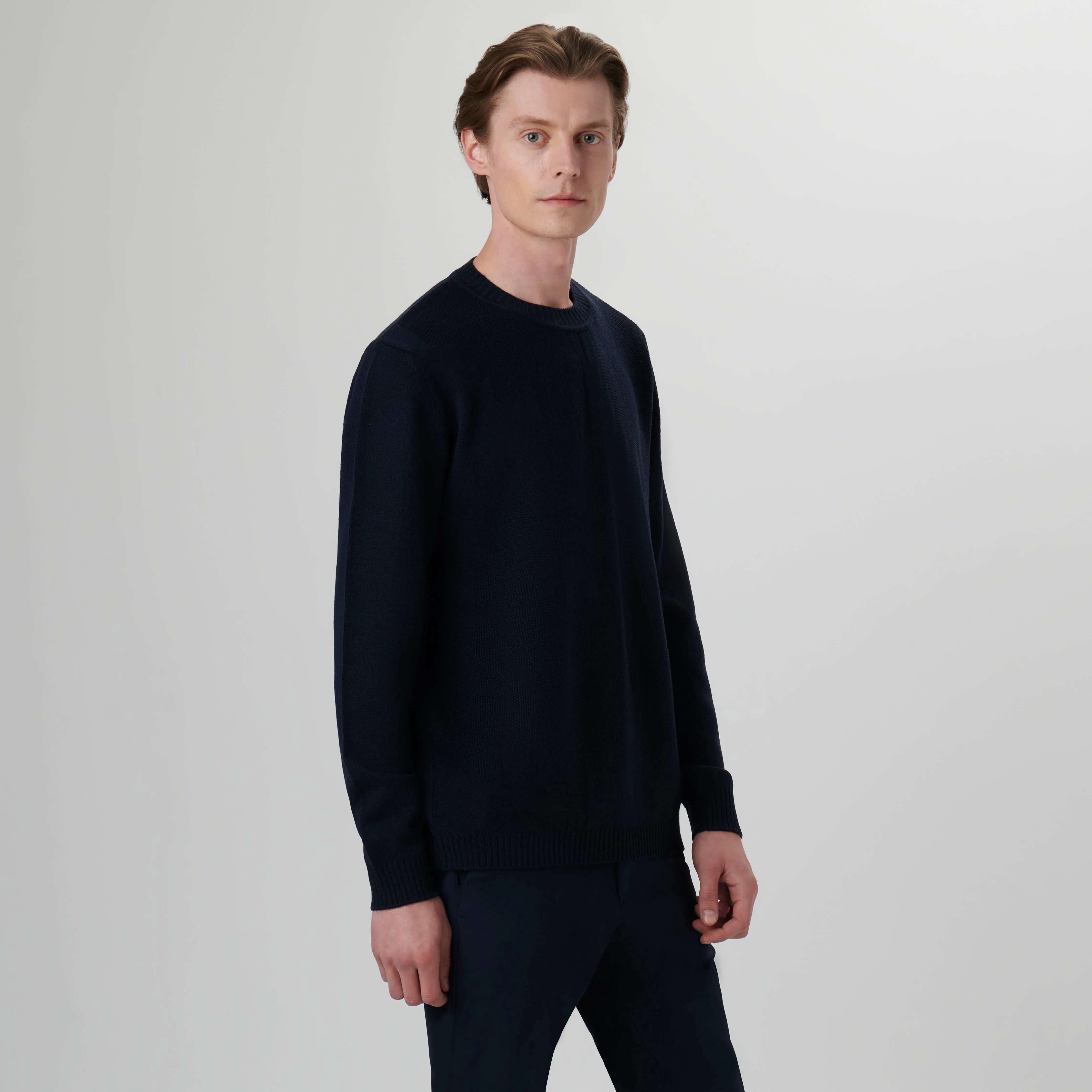 Solid Jacquard Crew Neck Sweater