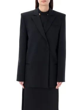 SSHEENA Black Oversize Blazer with Padded Shoulders and Single Button Closure for Women, SS24 Collection